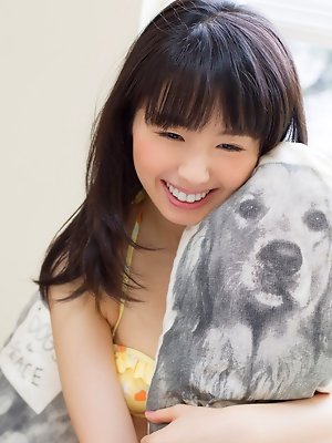 Rina Koike Asian in colorful lingerie loves her dog pillows